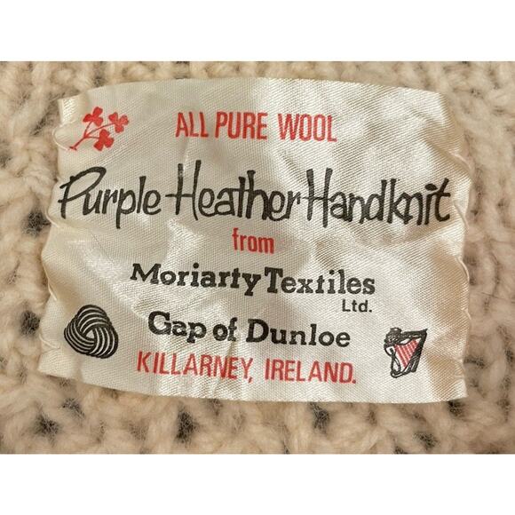 Pure Wool Purple Heather Handknit Fisherman Sweater Ivory Large Ireland - Picture 3 of 4